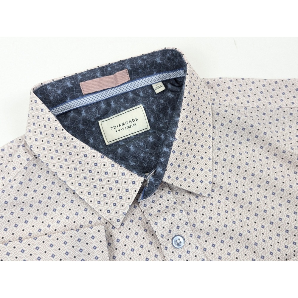 7 Diamonds Shirt Mens Medium 4 Way Stretch Pink Blue Algorithm Short Sleeve - Picture 3 of 10
